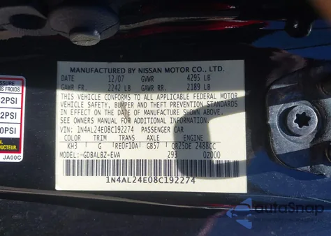 2008 Nissan Altima 2.5 S from USA, damaged, VIN 1N4AL24E08C192274